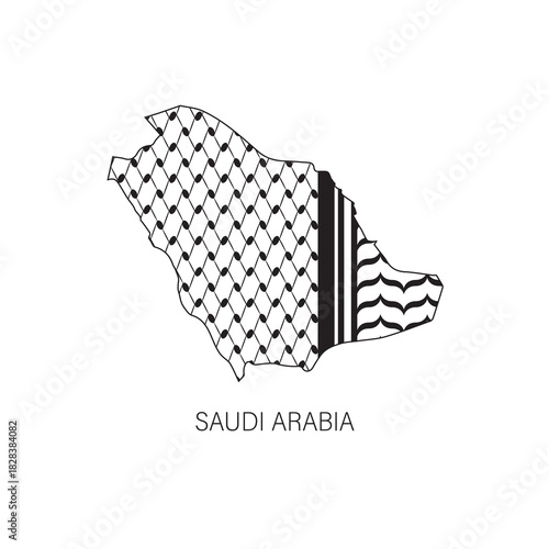 SAUDI ARABIA Map with keffiyeh pattern. isolated on black background, vector illustration for banner, t-shirt, poster, sticker, badges, social media design