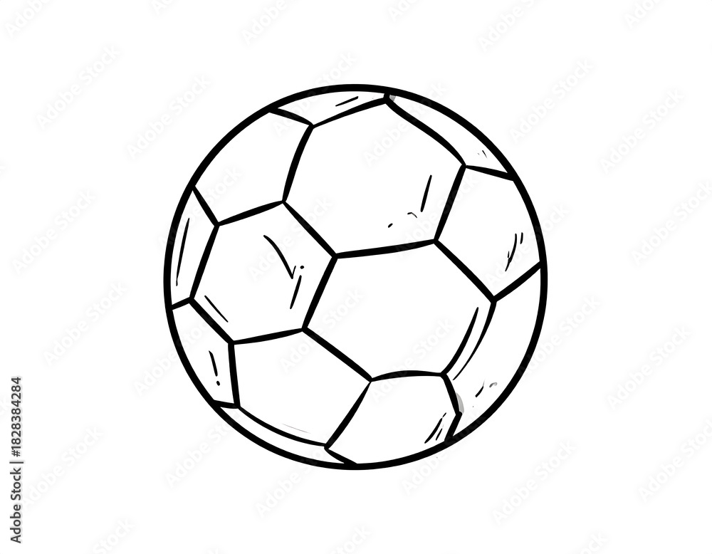 Fototapeta premium Simple hand-drawn illustration depicting a soccer ball in black and white against a plain white background