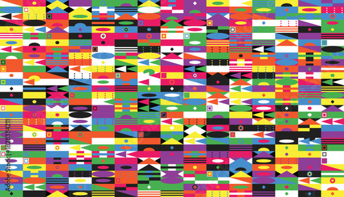 Abstract geometric pattern with vibrant colors creating a visually dynamic and modern design for backgrounds