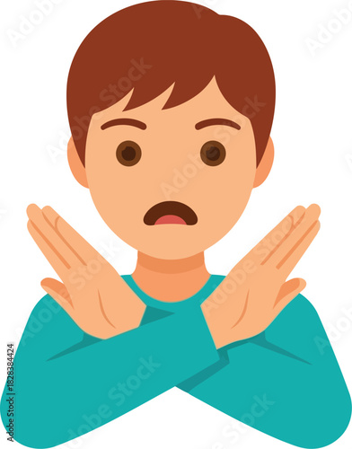 Man shows x gesture, conveying disagreement or prohibition