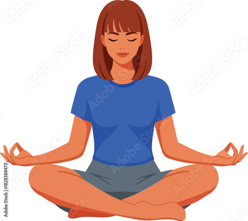 Woman meditating in lotus pose, calmness and serenity