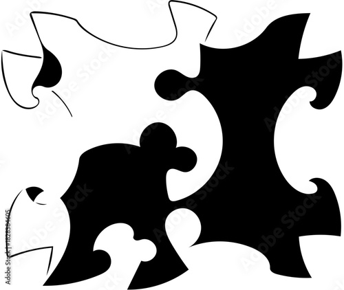 Minimalist vector art, abstract  interlocking like puzzle pieces, teamwork and synergy concept, black and white SVG vector