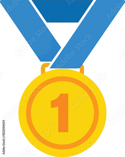 Gold medal first place award with blue ribbon