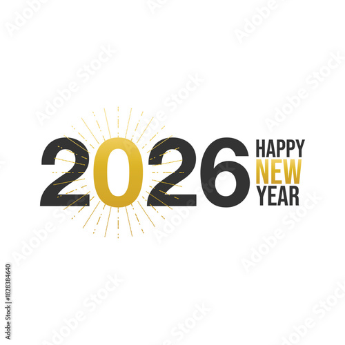 Minimalist Happy New Year 2026 Gold Burst Design – Clean Modern Greeting