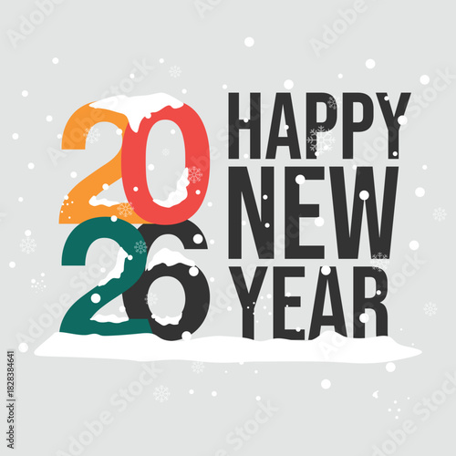 Happy New Year 2026 Snow Theme – Winter Festive Greeting Card Design