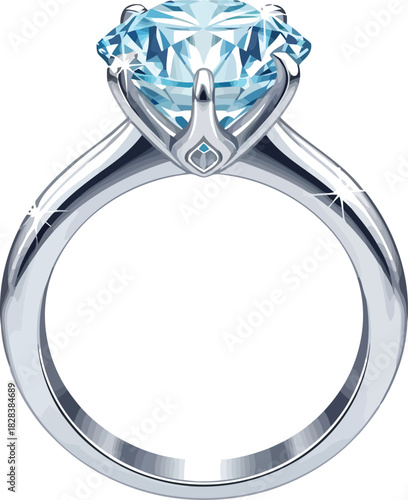 Sparkling aquamarine diamond engagement ring on white background
