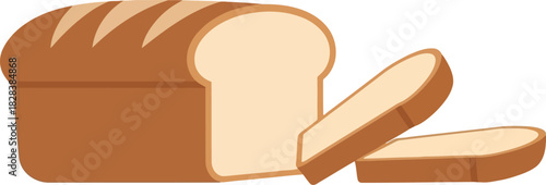 Sliced white bread loaf, flat illustration