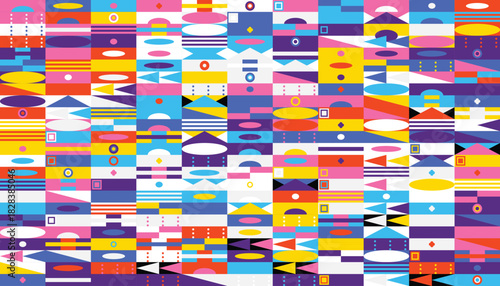 An abstract geometric pattern with vibrant colors, creating a visually engaging and modern design composition