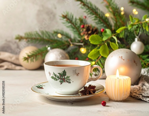 Wallpaper Mural Cozy Christmas Tea Time Still Life with Festive Decorations and Warm Candlelight for Relaxation. Torontodigital.ca