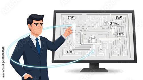 Businessman Finding Optimal Solution in Business Strategy Problem Solving