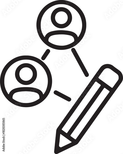 Collaborative Editing Icon – Teamwork, User Connection, Shared Writing, Content Creation Symbol for Apps and Platforms