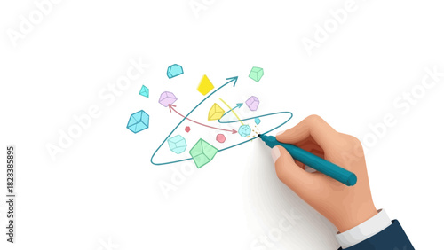 Hand Drawing Data Analysis Workflow Diagram on White Background