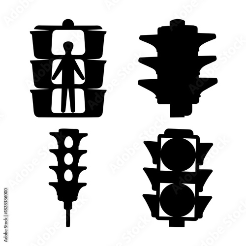 Set of various traffic light and pedestrian signal icons
