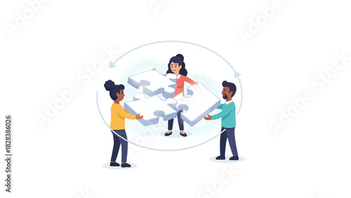 Diverse Team Collaboration on Jigsaw Puzzle Problem Solving. Business Unity and Solution Strategy Concept.