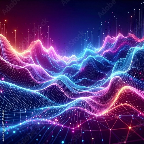 Wallpaper Mural Abstract Digital Landscape with Glowing Lines and Nodes for Background or Wallpaper Concept. Torontodigital.ca