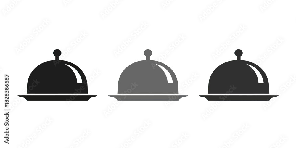 Obraz premium Three minimalist service cloches on plates in black, gray, and dark gray shades