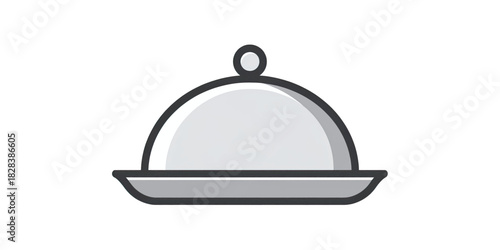 A simple, clean illustration of a silver serving cloche on a plate
