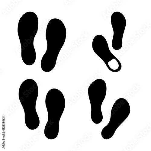 Vector illustration of various black shoe prints on white