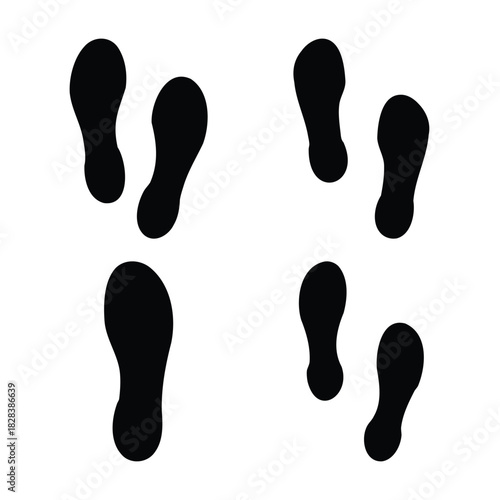 Footprints of shoes on a white background, walking and moving