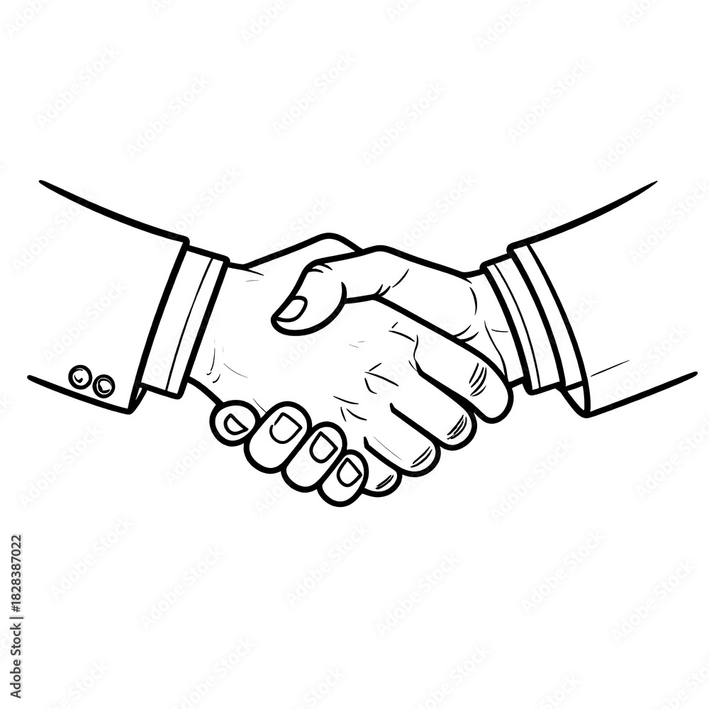Fototapeta premium Monochrome illustration of two hands clasping in a handshake