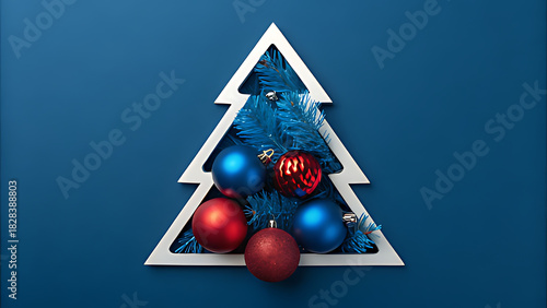 Creative festive display with a stylized christmas tree and decorative balls