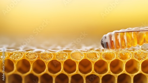 Golden Comb: a Close-up reveals the intricate geometry of a honeycomb, a testament to nature's architecture and the sweet bounty within. A world of sweet honey revealed