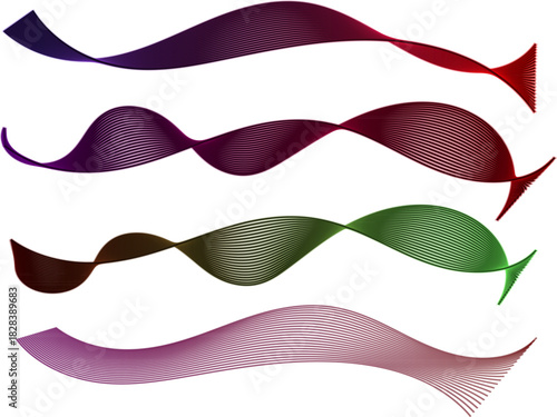 Set of colorful gradient wavy lines structures 