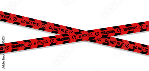 Red Warning Tape Barrier – “Do Not Pass” Safety Ribbon Isolated on White Background