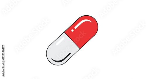A red and white capsule, typically used for medication or supplements, rendered as a simple, clean illustration.