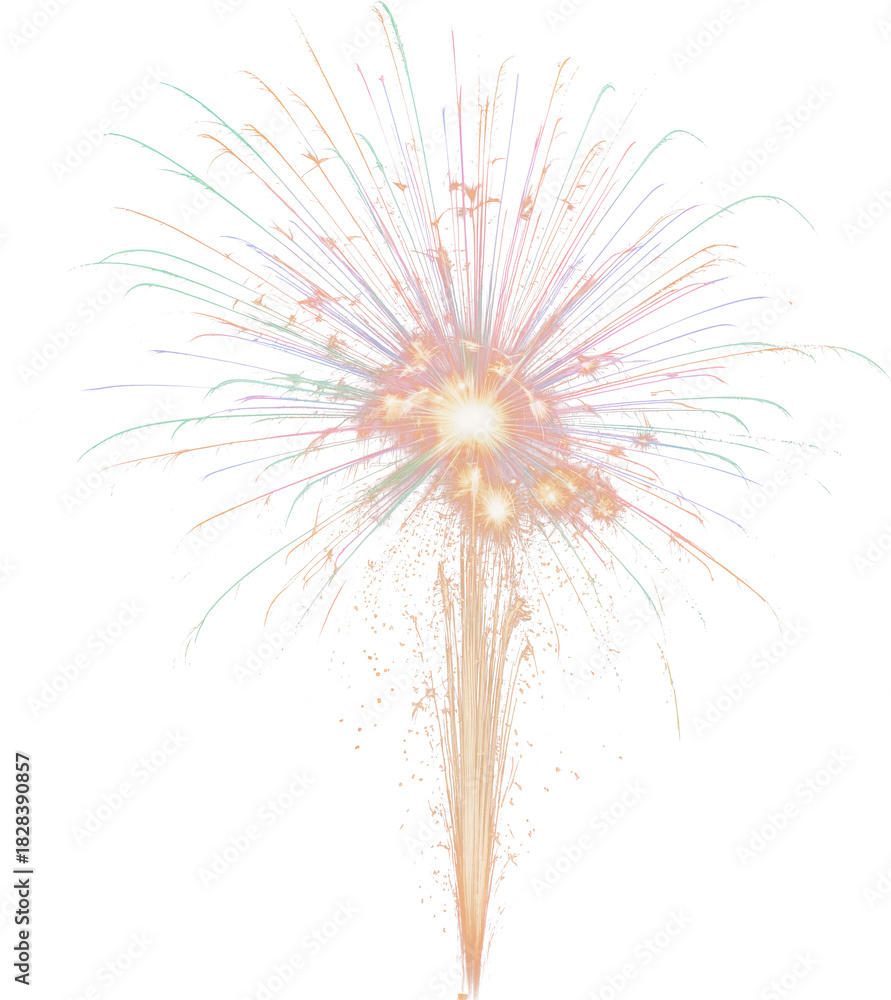 Obraz premium Colorful burst of curved lines and dots radiating upward, resembling festive fireworks or abstract bouquet.