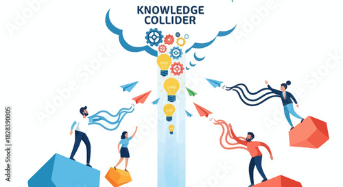 Knowledge Collider Concept: Team Collaboration and Idea Sharing Leading to Innovation, Lightbulb Moments, and Creative Problem Solving