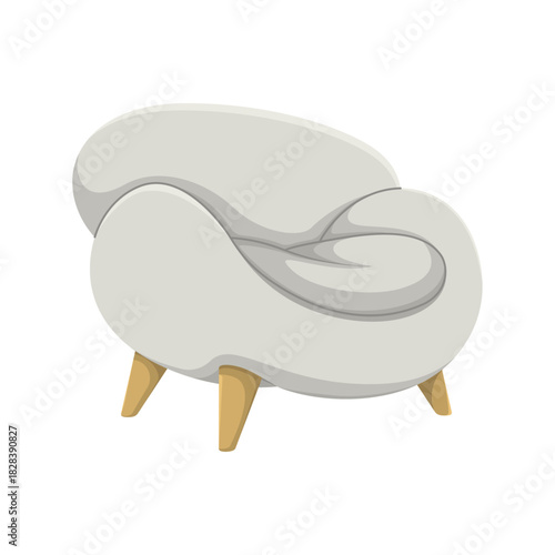 Stylish modern armchair with smooth curves and wooden legs. Perfect for interior design concepts, home decor visuals, and contemporary furniture themes.