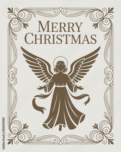 Merry Christmas with Angel Illustration for Religious Holiday Greeting