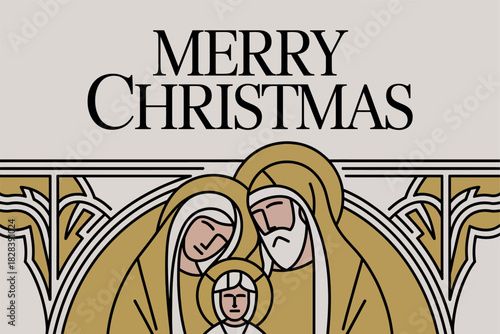 Merry Christmas with Nativity Scene Illustration of Mary, Joseph, and Baby Jesus