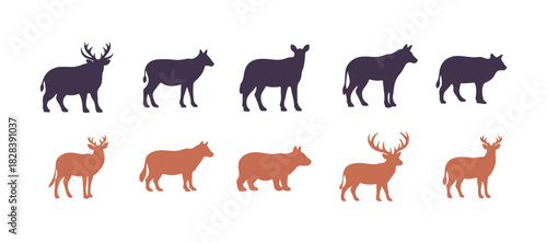 Collection of Wild Animal Icons. This set showcases colorful animals including mammals, birds, and reptiles in a sleek, minimalistic design. Ideal for logos, infographics, and educational resources.

