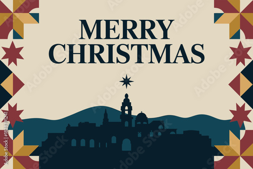 Merry Christmas with Silhouette of Bethlehem City for Holiday Greeting