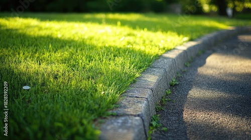 Wallpaper Mural Lush Green Grass Beside a Paved Pathway in a Sunlit Park with Gentle Shadows and Inviting Natural Surroundings Torontodigital.ca
