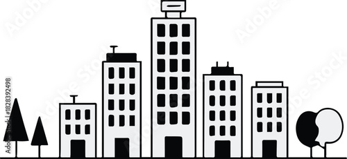 cityscape building silhouette vector icon set for editorial and web