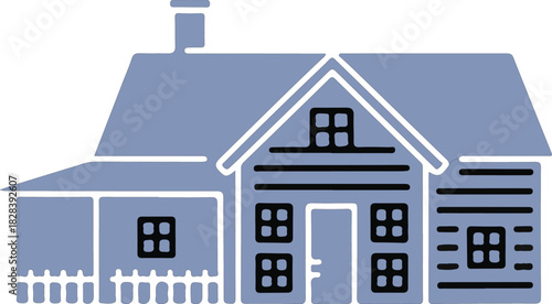 Traditional house vector illustration featuring a welcoming porch and chimney, representing home ownership.