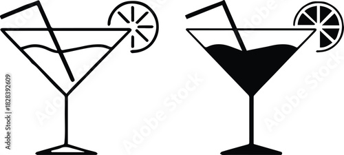 cocktail glass icon set coupe stemware with citrus garnish