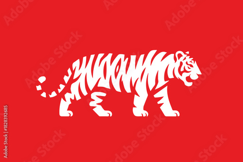 tiger head portrait vector art stencil design on red background