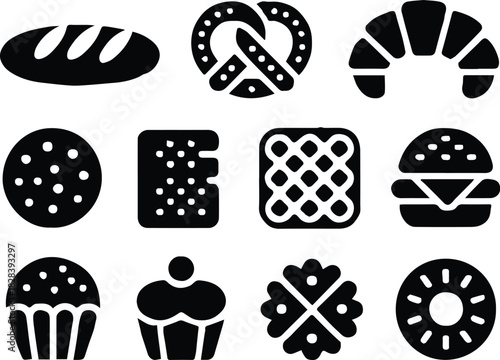bakery icon collection bread pastry cookie donut muffin set