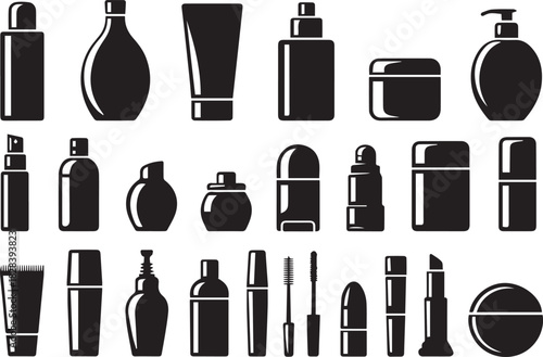 cosmetics container silhouettes bottles jars tubes applicators set pack