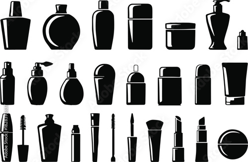 cosmetics product container icons bottles jars tubes spray vector pack
