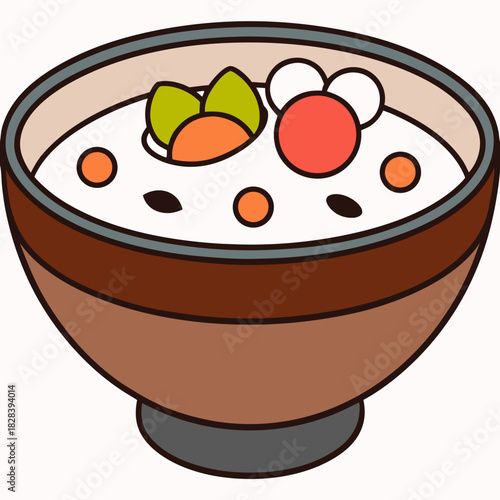 A Bowl of Congee with Toppings in Minimalist Vector Style