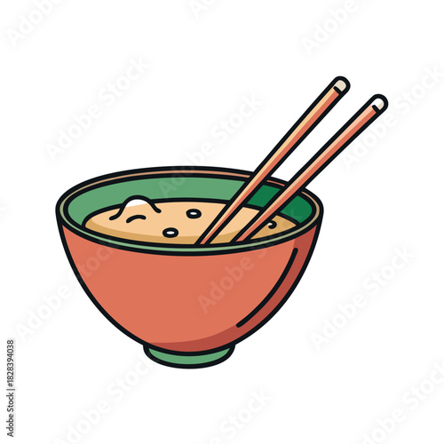 A bowl of miso soup with chopsticks in minimal style