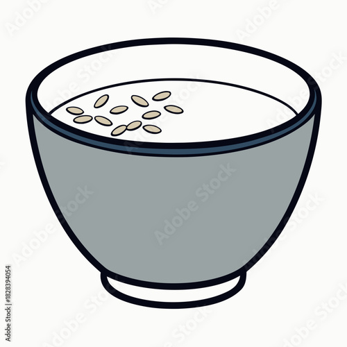 A Bowl of Sake with Rice Grains Minimal Illustration