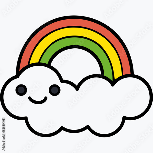 A cartoon cloud with a rainbow showing a happy expression
