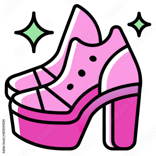 A pair of pink high platform shoes with glitter and style