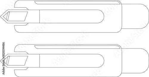 Two Stylized Outline Illustrations of a Box Cutter Knife Tool on a White Background